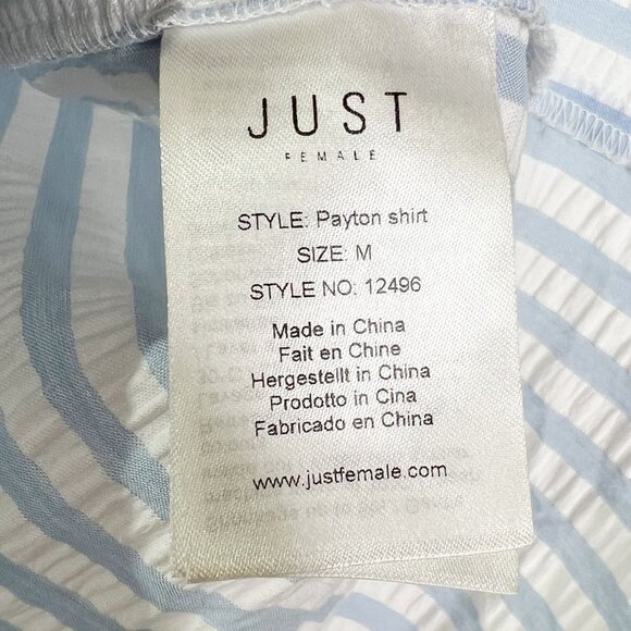 Just Female Seersucker Blue and White Striped Blouse - Picture 5 of 8